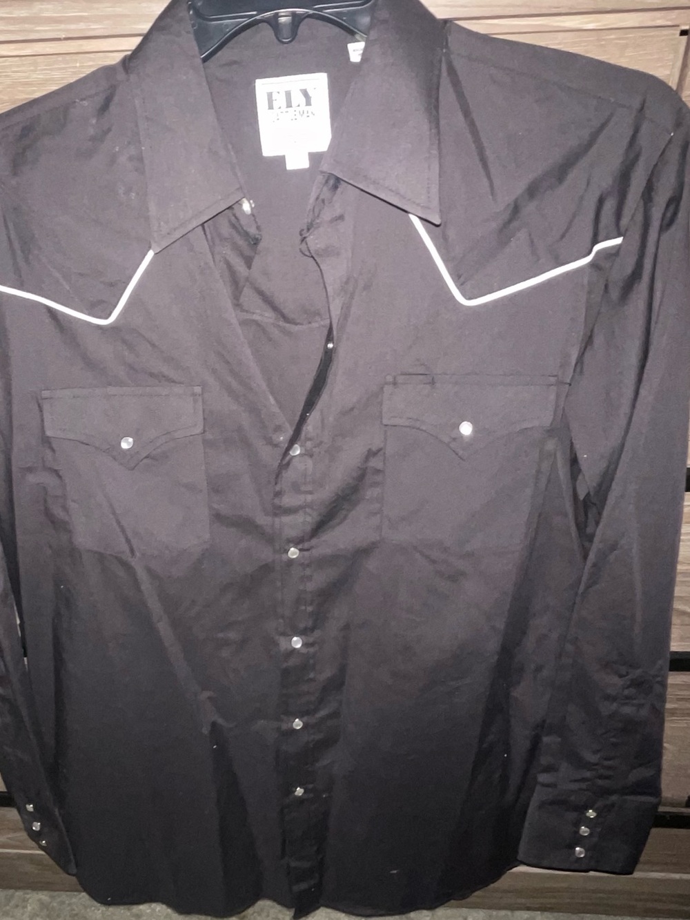 Ely Cattleman Black Western Button-Down Shirt with White Piping